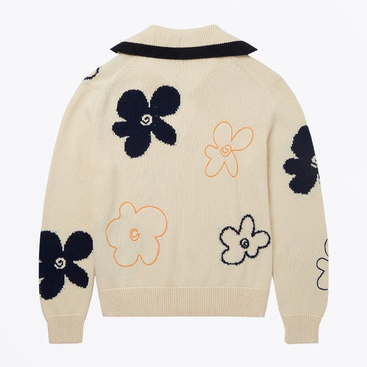 Knitted Floral Pullover - Off-White