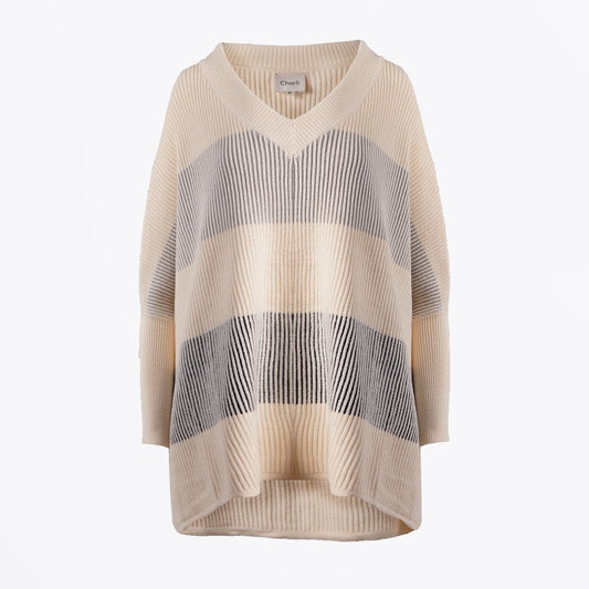 - Dania - V-Neck Stripe Poncho - Cream