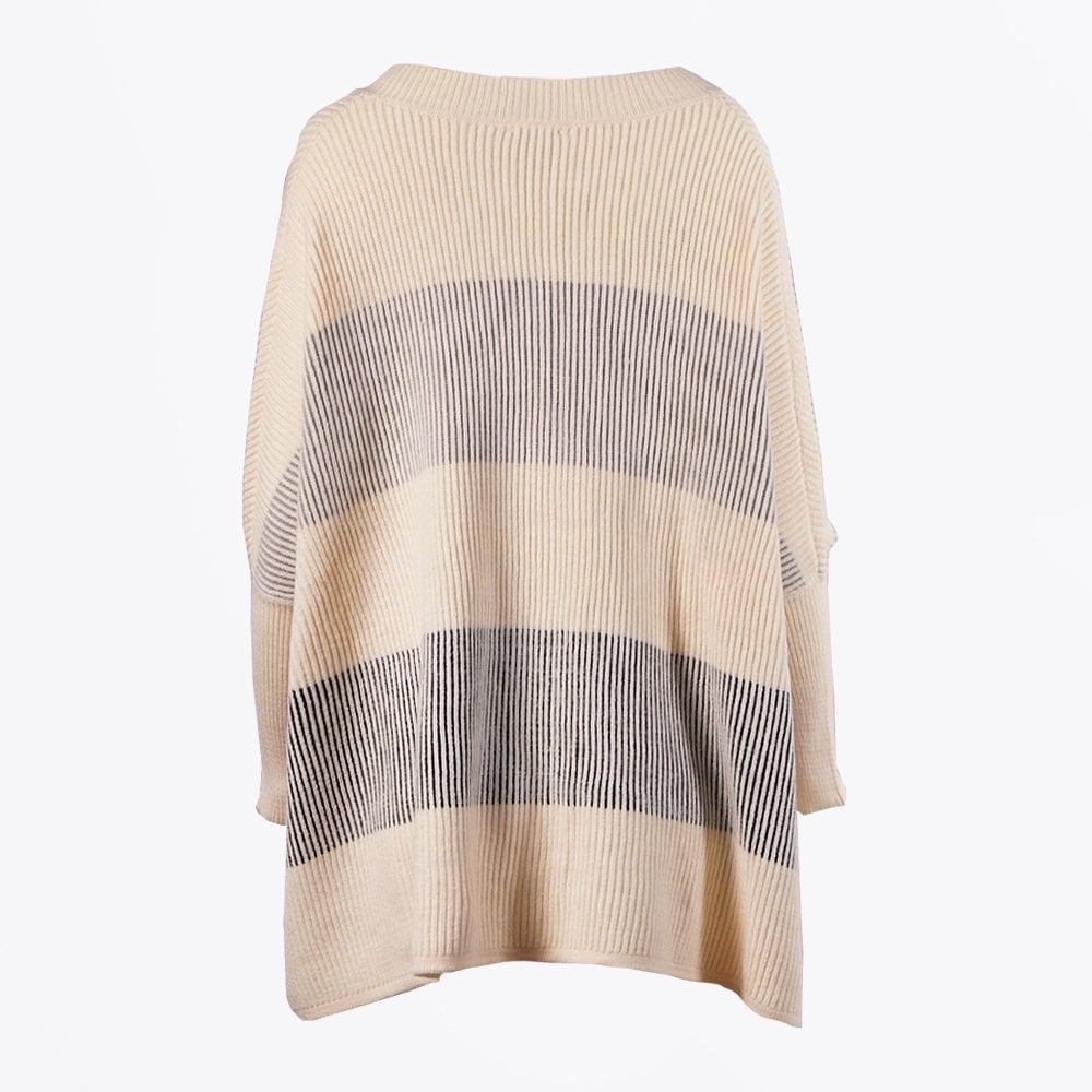 - Dania - V-Neck Stripe Poncho - Cream