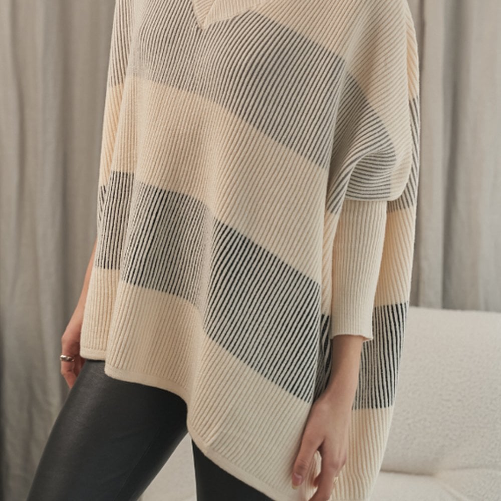 - Dania - V-Neck Stripe Poncho - Cream