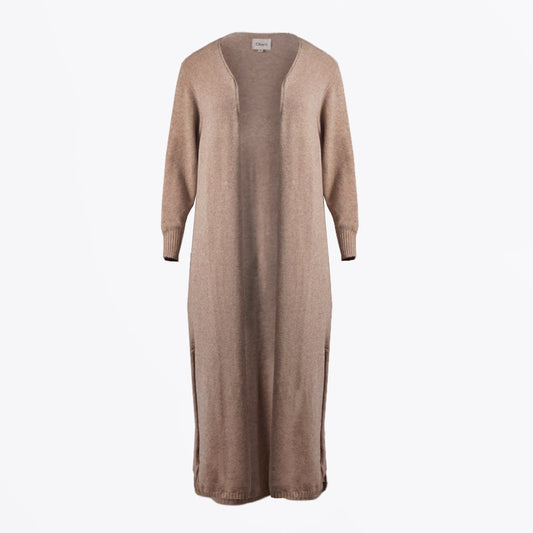 - Ashley - Long-Line Knit Cardigan - Camel