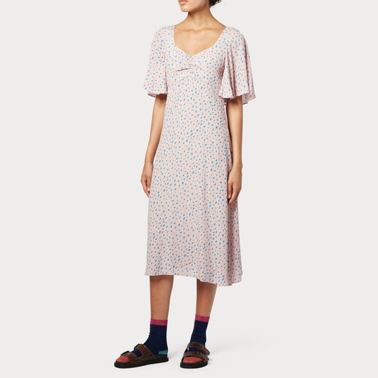 - Spot Print Midi Dress - Pink