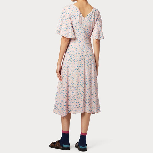 - Spot Print Midi Dress - Pink