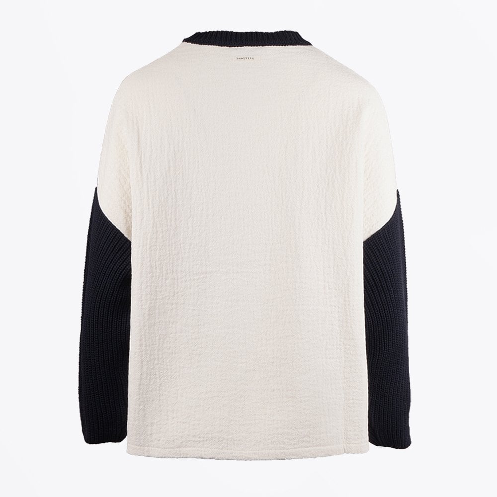 - Rako - Contrast Sleeve Top - Navy/White