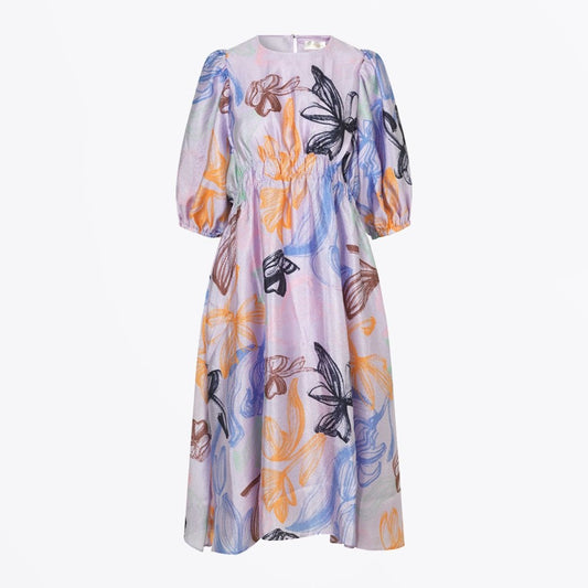- Elizabeth - Tulip Print Midi Dress - Purple/Multi