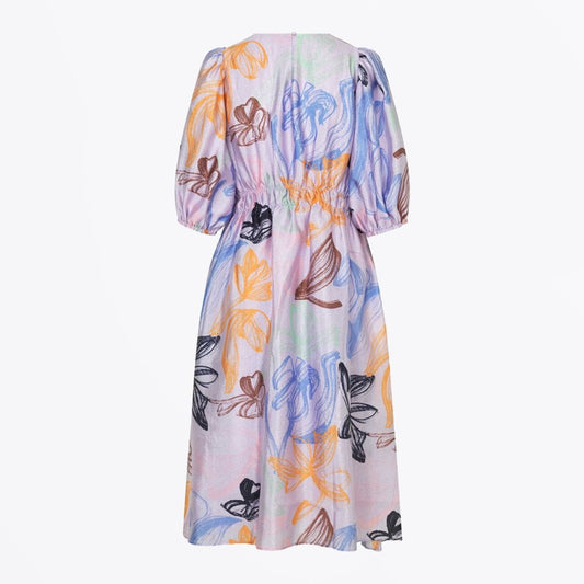 - Elizabeth - Tulip Print Midi Dress - Purple/Multi