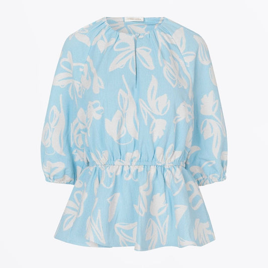 - Britney - Peplum Blouse - Blue/White
