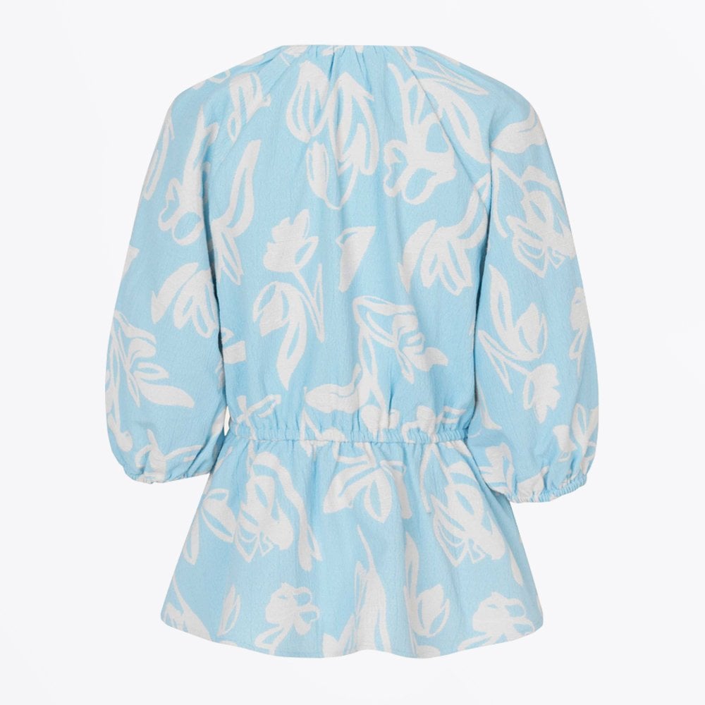 - Britney - Peplum Blouse - Blue/White