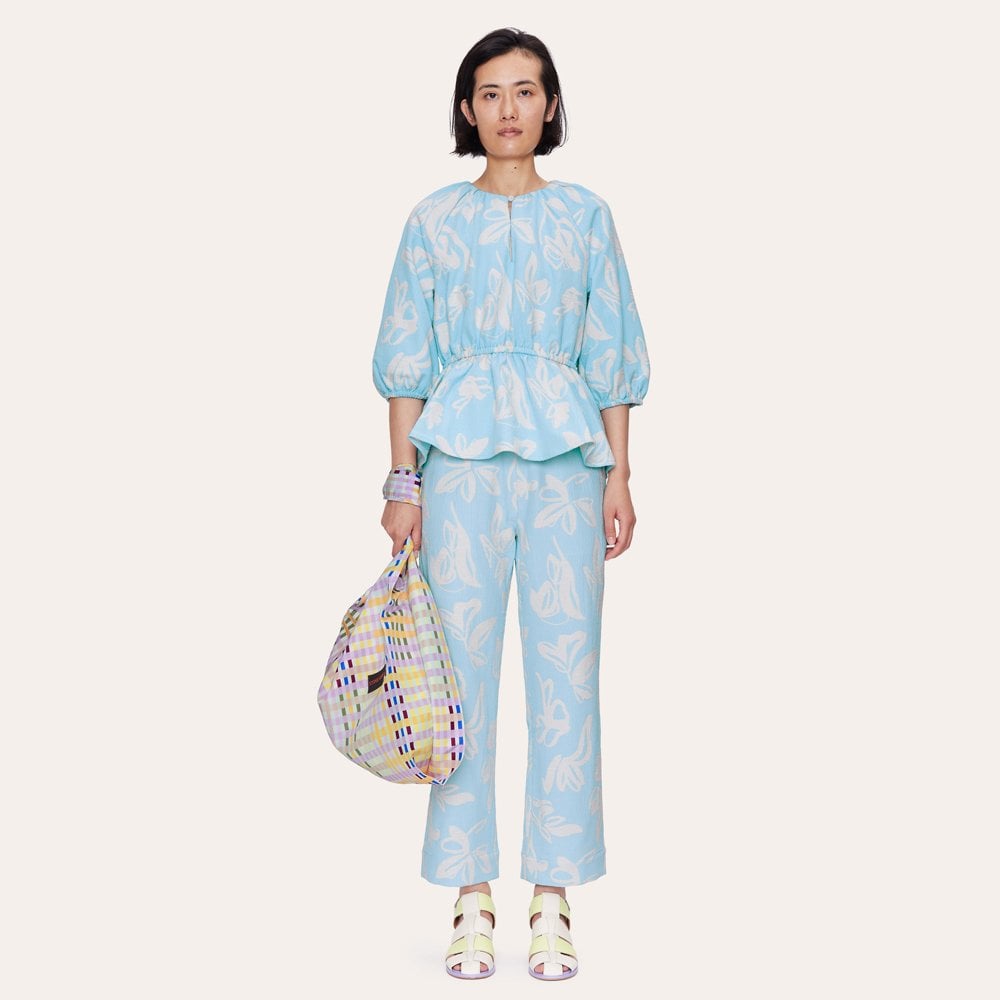 - Isra - Tulip Print Pants - Blue/White