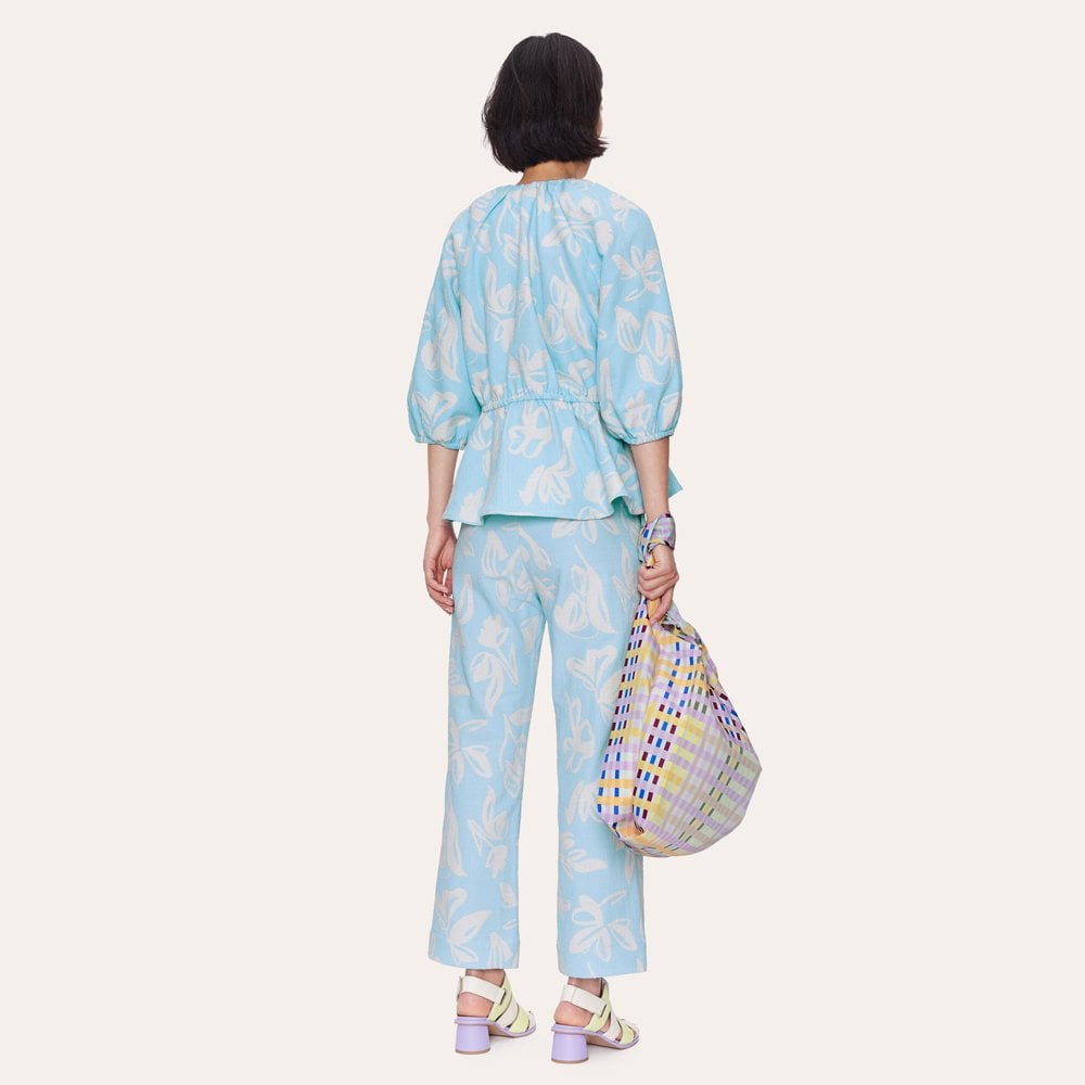 - Isra - Tulip Print Pants - Blue/White