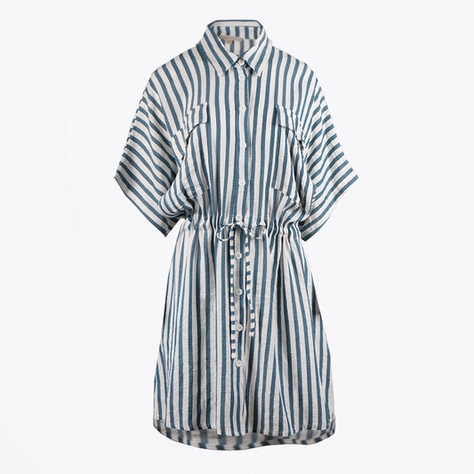 - Resti - Linen-Blend Stripe Dress - Blue/White