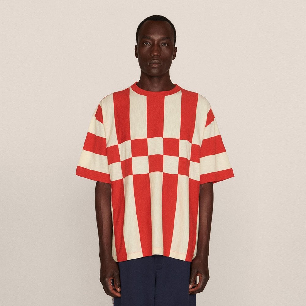 - Cotton Stripe Jersey T-Shirt - Red
