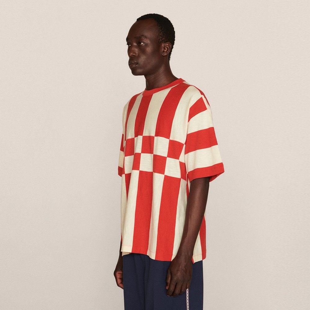 - Cotton Stripe Jersey T-Shirt - Red