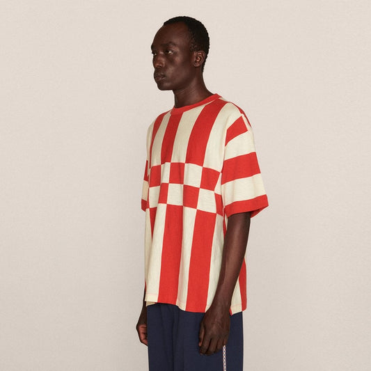 - Cotton Stripe Jersey T-Shirt - Red