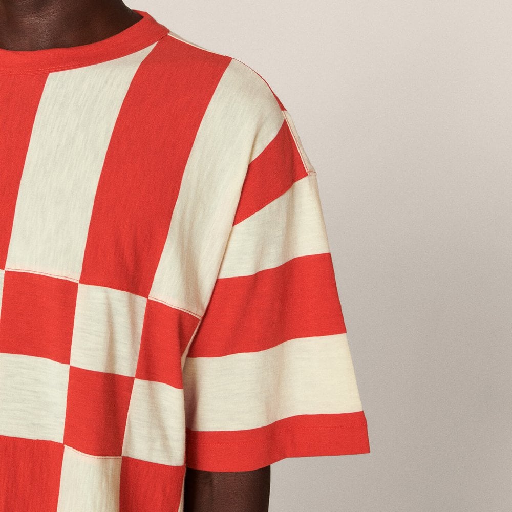 - Cotton Stripe Jersey T-Shirt - Red