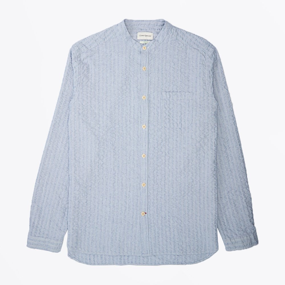 Oliver - Grandad - Cotton Seersucker Shirt - Blue