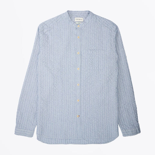 Grandad - Cotton Seersucker Shirt - Blue