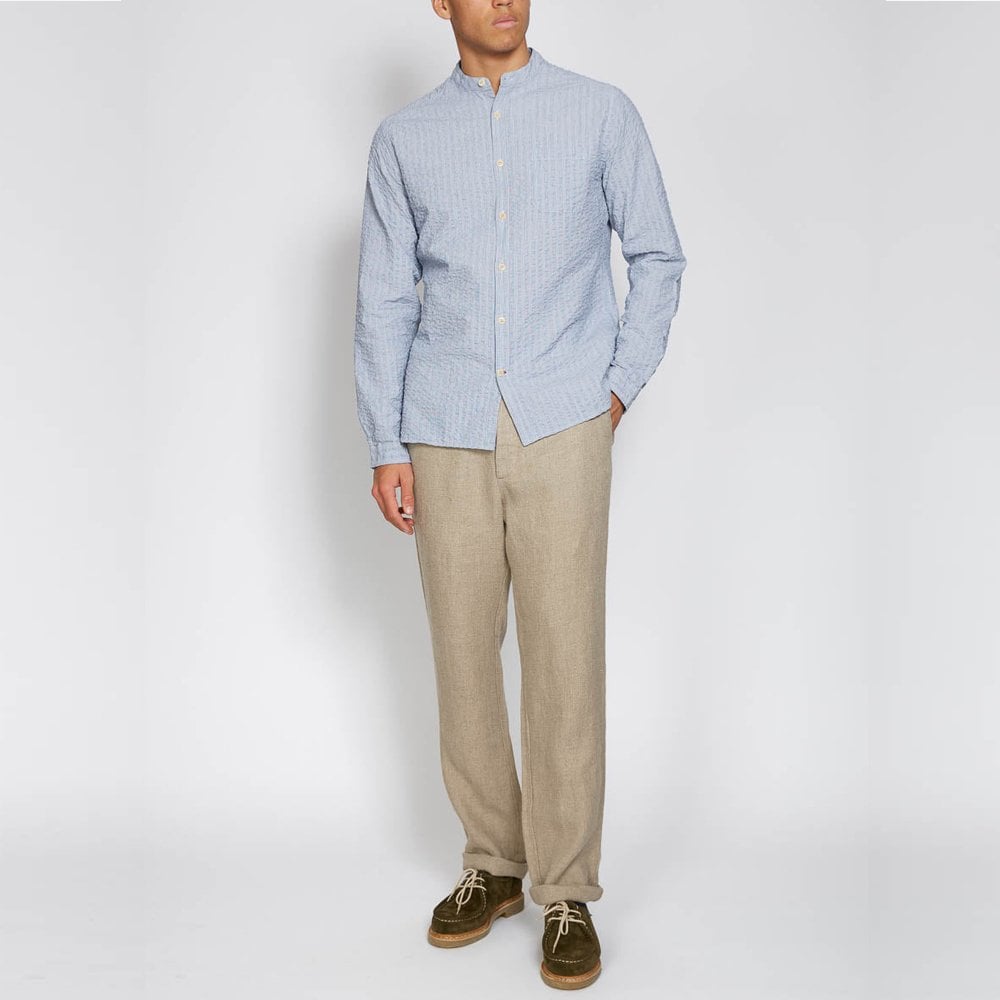 Oliver - Grandad - Cotton Seersucker Shirt - Blue