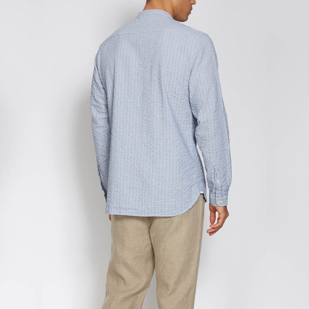 Oliver - Grandad - Cotton Seersucker Shirt - Blue