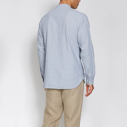 Grandad - Cotton Seersucker Shirt - Blue
