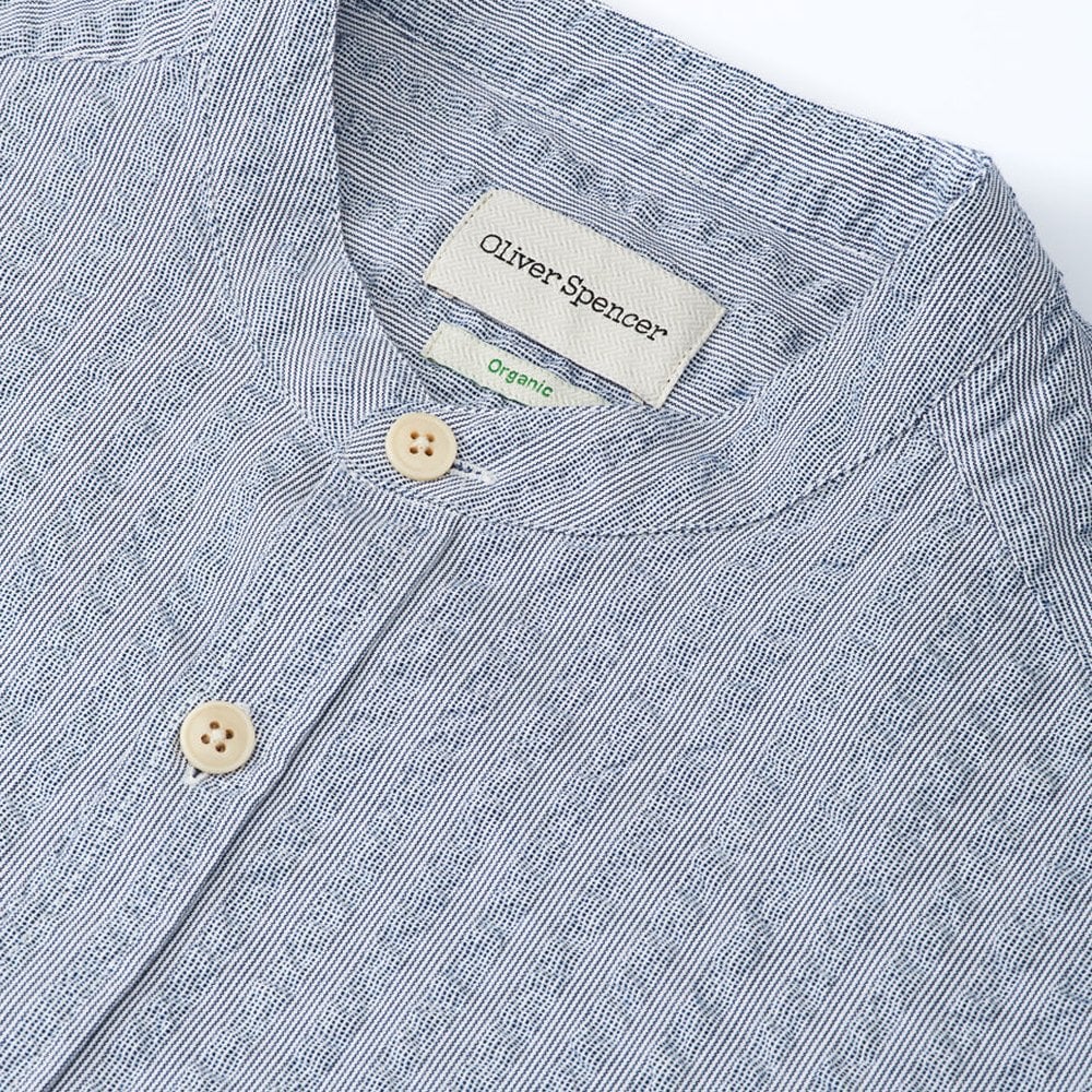 Oliver - Grandad - Cotton Seersucker Shirt - Blue