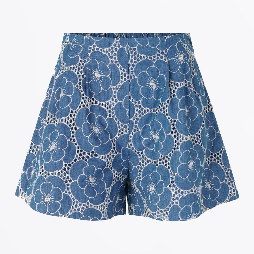 Samsoe Floral Broderie Anglaise Shorts - Blue
