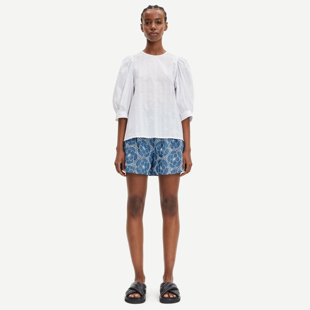 Floral Broderie Anglaise Shorts - Blue