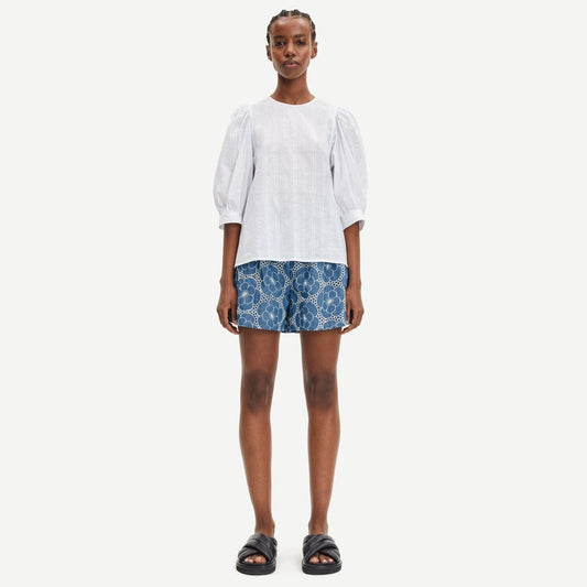 Floral Broderie Anglaise Shorts - Blue
