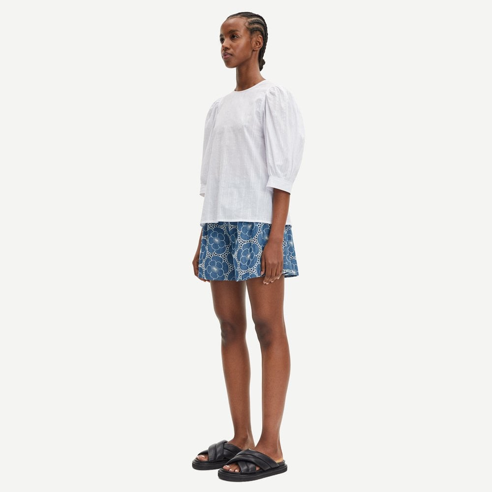 Floral Broderie Anglaise Shorts - Blue