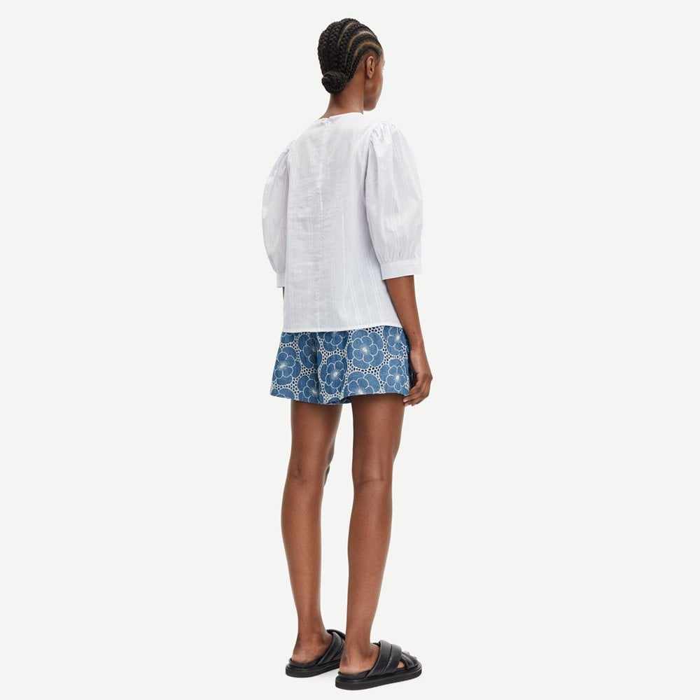 Floral Broderie Anglaise Shorts - Blue