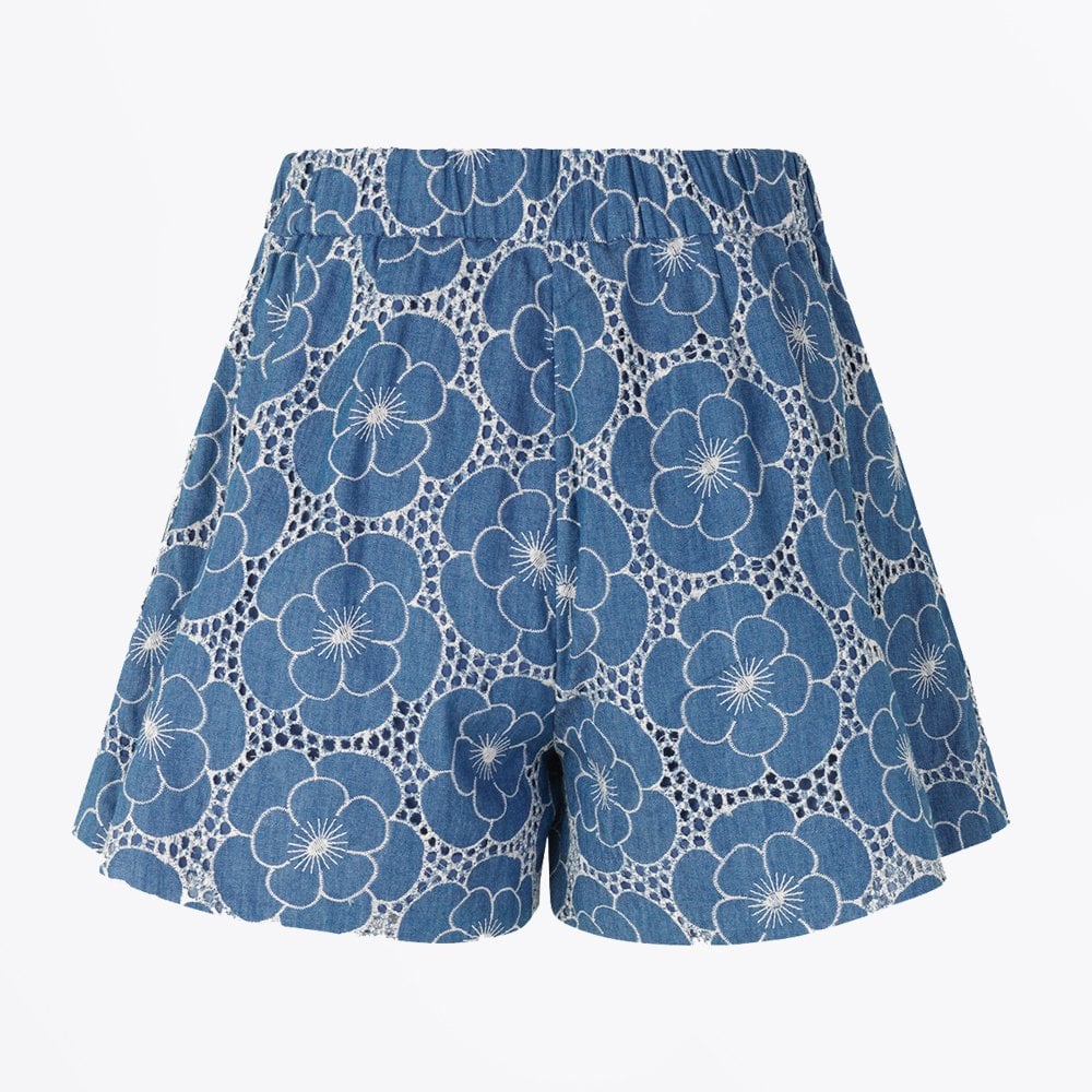 Floral Broderie Anglaise Shorts - Blue