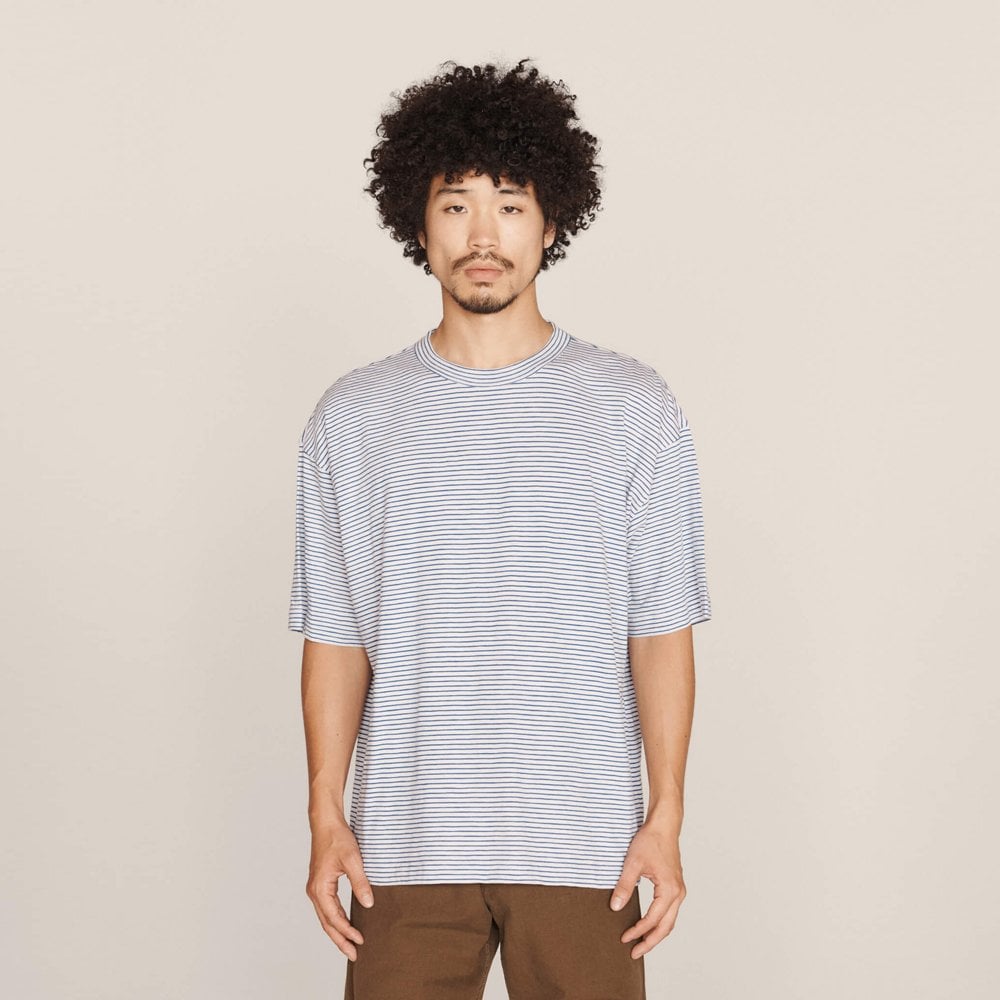 - Cotton Mini Stripe Jersey T-Shirt - Lilac/Blue