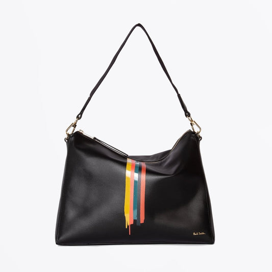 Leather 'Painted Stripe' Tote Bag - Black