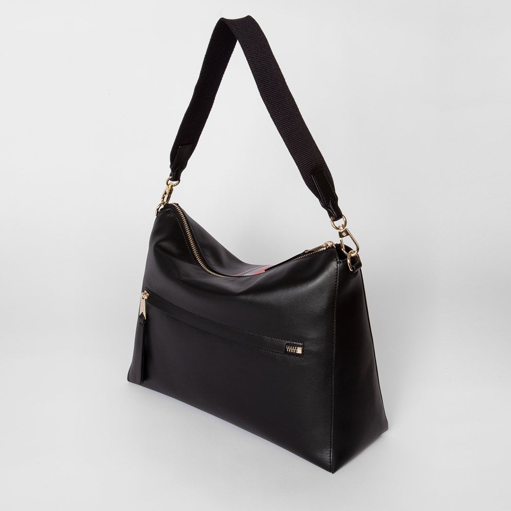 Leather 'Painted Stripe' Tote Bag - Black