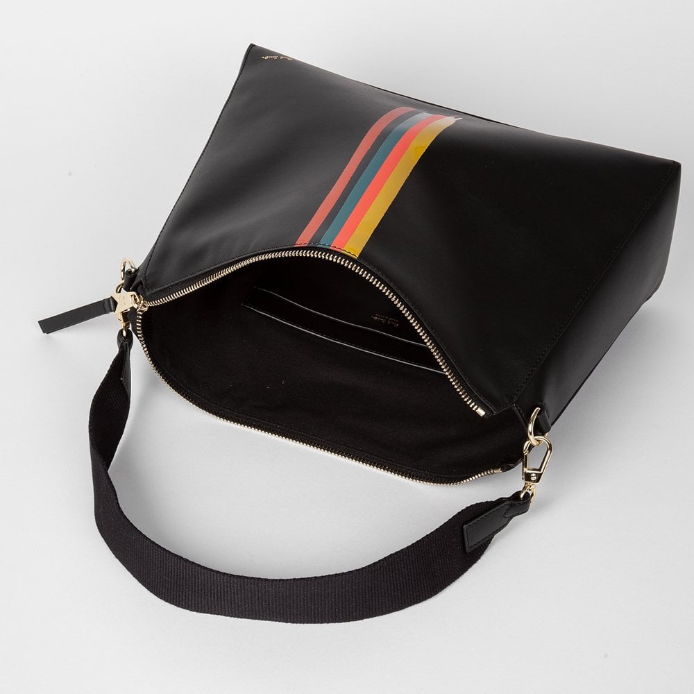 Leather 'Painted Stripe' Tote Bag - Black