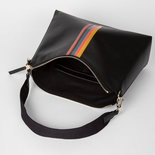 Leather 'Painted Stripe' Tote Bag - Black