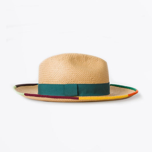 - Embroidered Stripe Trilby Hat - Beige/Multi