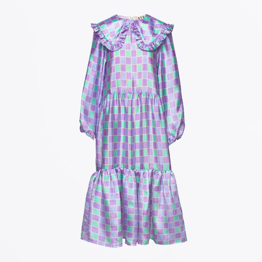- Stefania Checked Midi Dress - Purple