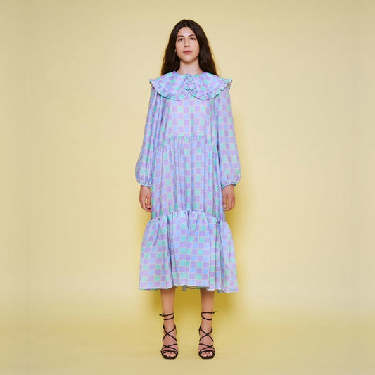- Stefania Checked Midi Dress - Purple