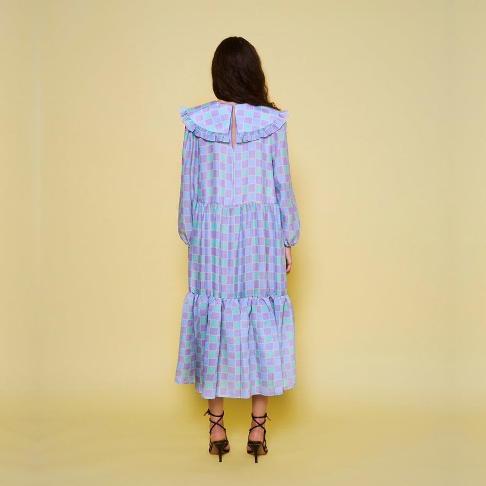- Stefania Checked Midi Dress - Purple
