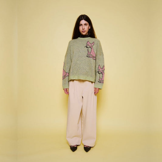- Adelin Fox Pullover - Green/Pink