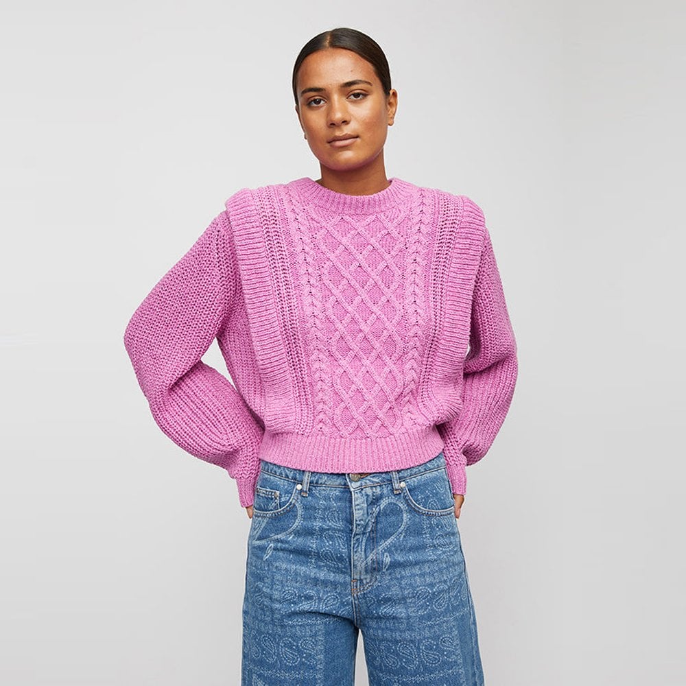 - Cable Knit Sweater - Pink