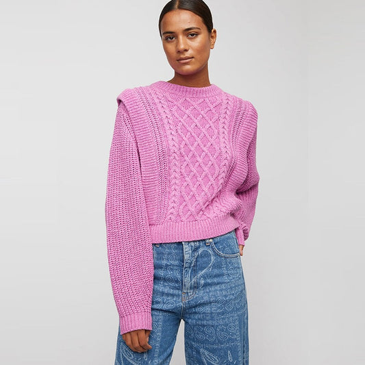 - Cable Knit Sweater - Pink