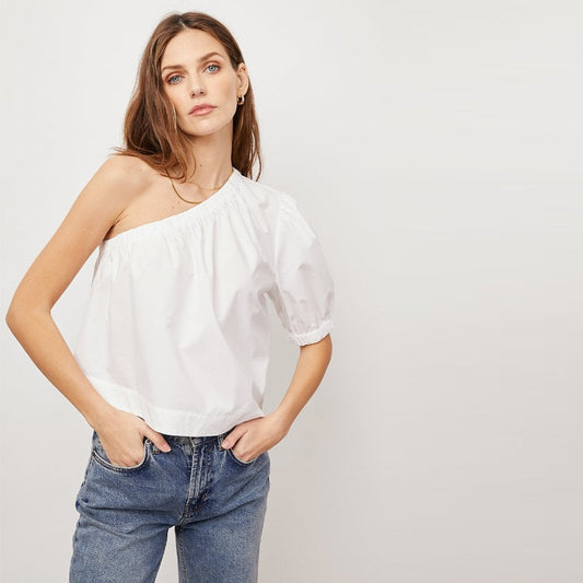 Jayla Cotton Poplin Asymmetric Top - White