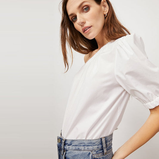 Jayla Cotton Poplin Asymmetric Top - White