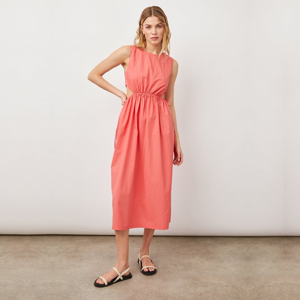 - Yvette - Cotton Midi Dress -  Coral