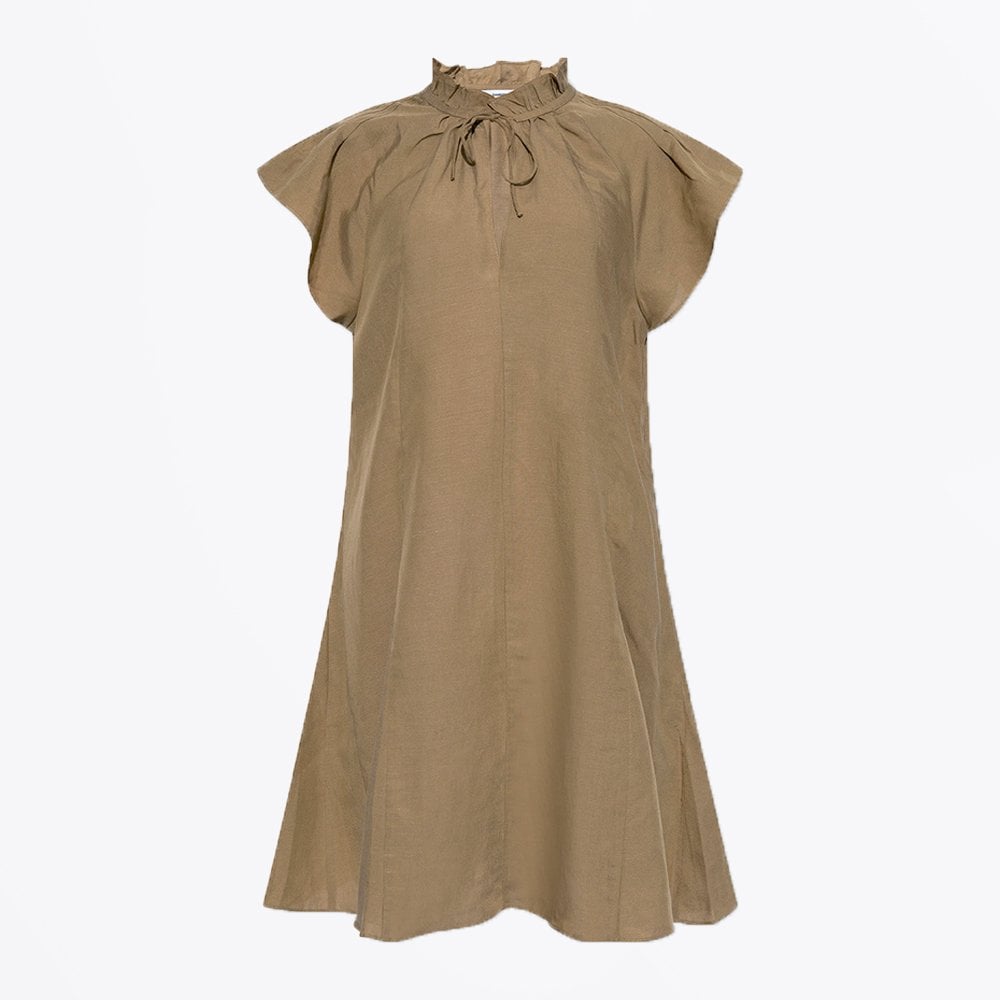 Samsoe Linen-Blend Mini Dress - Khaki/Brown