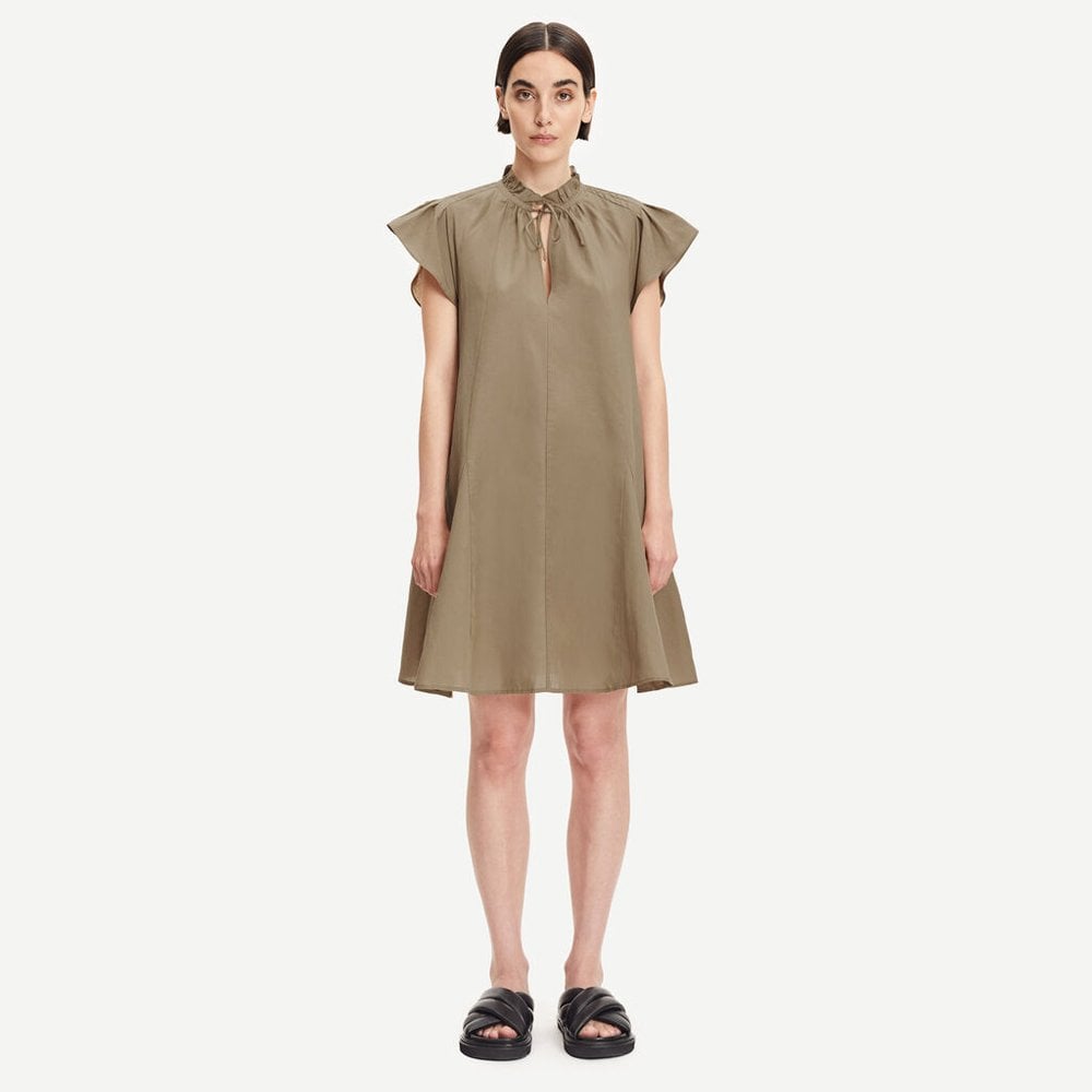 Samsoe Linen-Blend Mini Dress - Khaki/Brown
