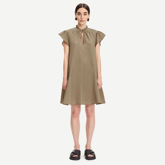 Linen-Blend Mini Dress - Khaki/Brown