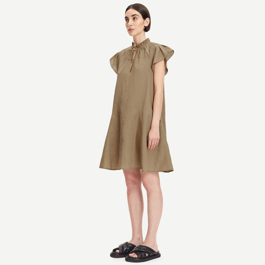 Linen-Blend Mini Dress - Khaki/Brown